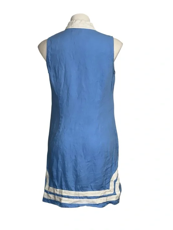 STS Sail to Sable dress sz M Blue linen Sleeveless Shift White Trim casual - Picture 4 of 6
